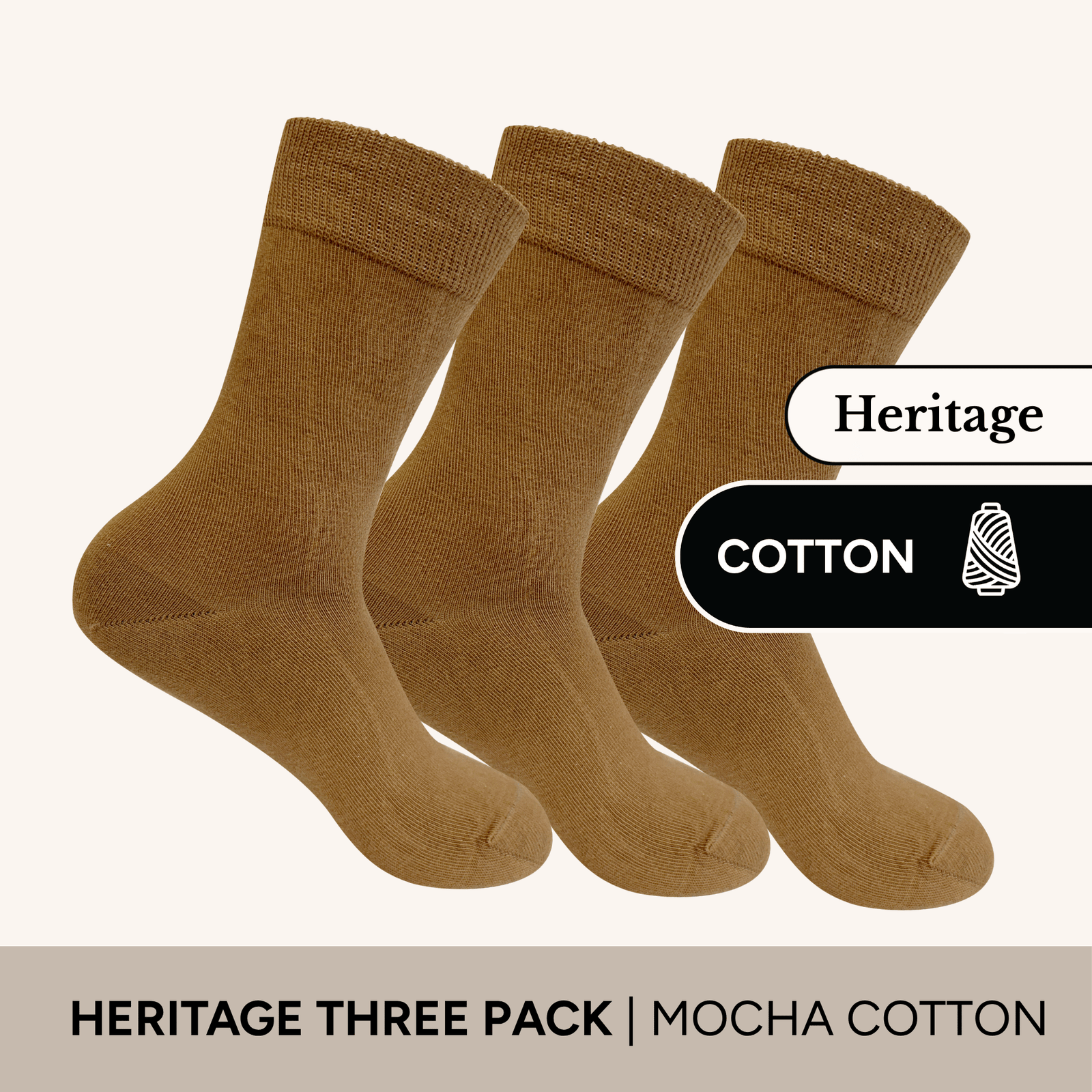 Heritage Crew Socks | Cotton | 3 Pack featuring three pairs of black socks with a comfortable fit.