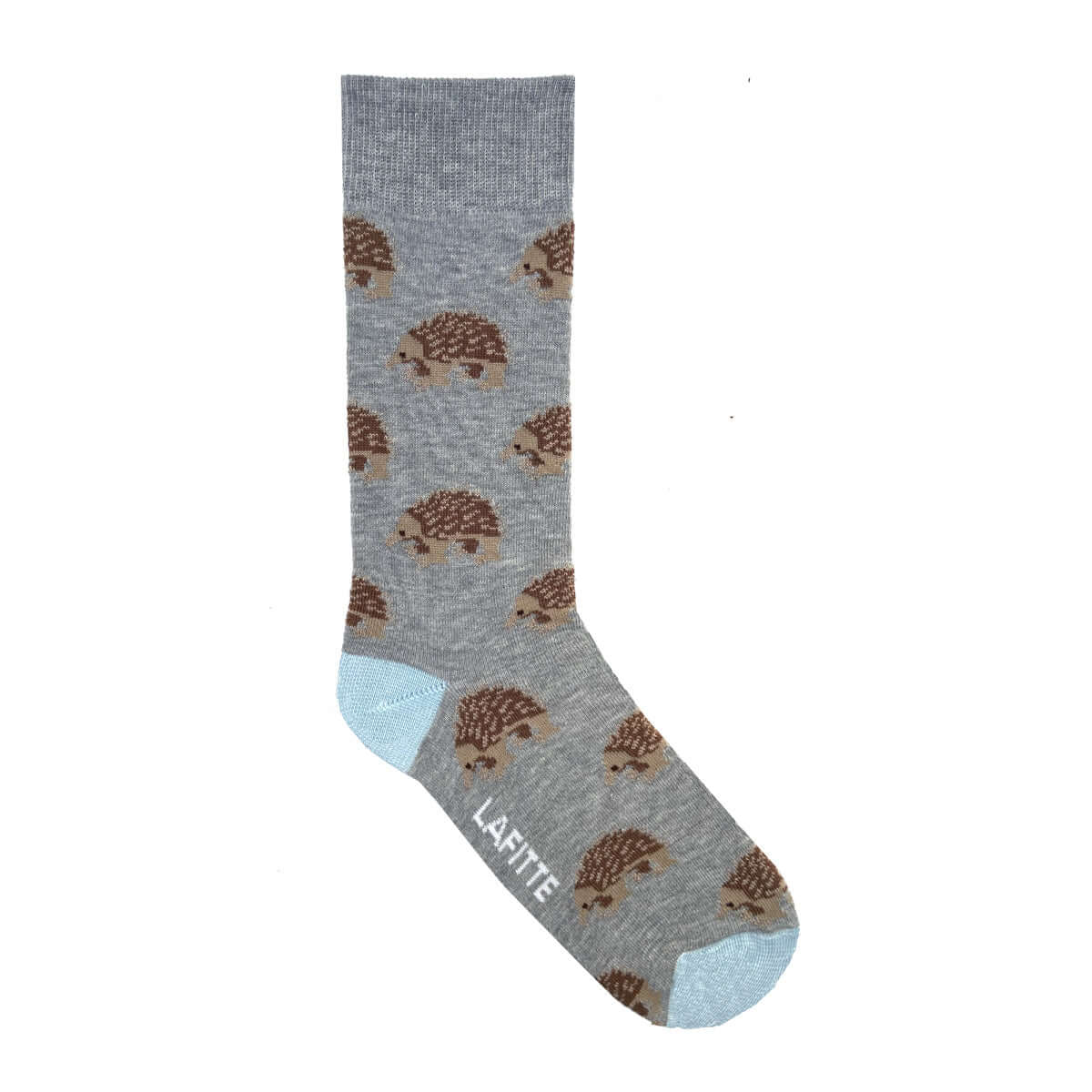 grey cotton socks with echidna design