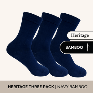 Heritage Crew Socks in navy bamboo, 3 pack featuring soft and breathable material for everyday comfort.