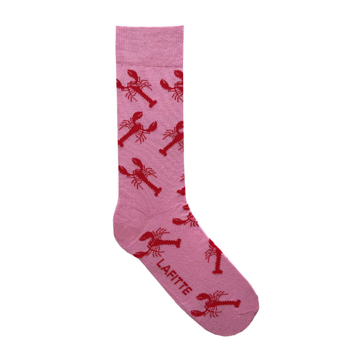 pink cotton socks with red crayfish pattern