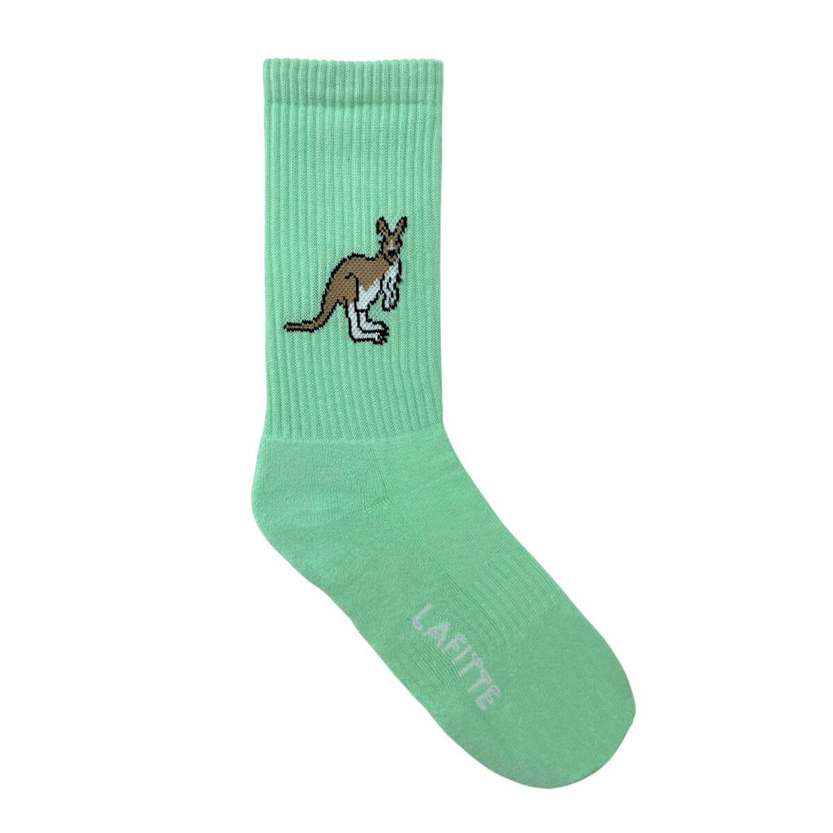 mint green sports crew cotton socks with kangaroo design