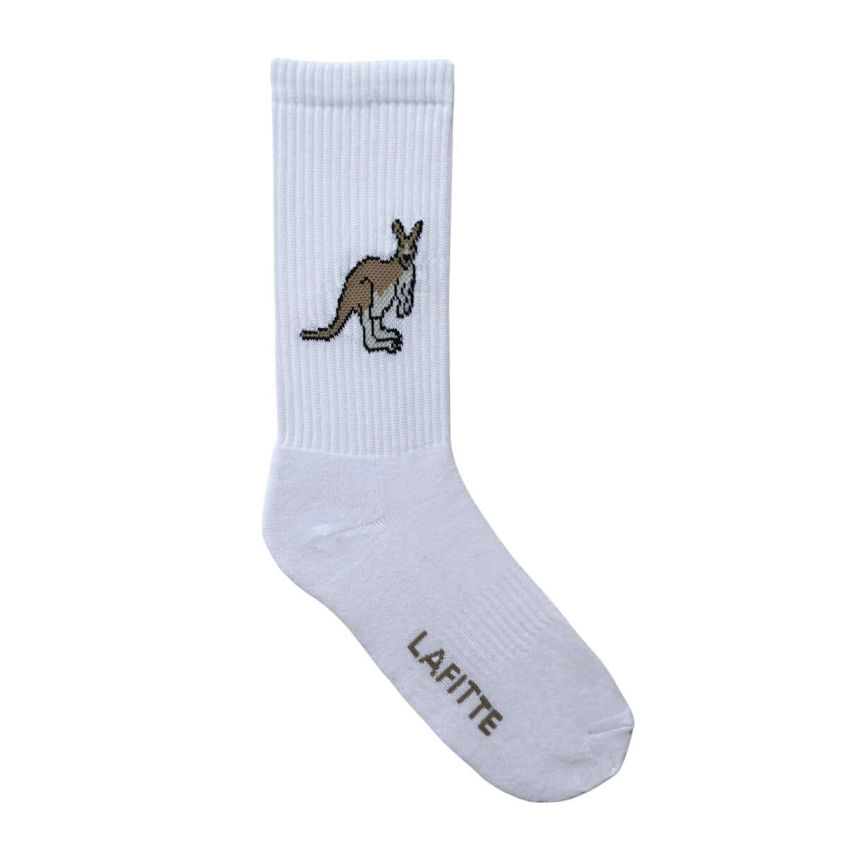 white  sports crew cotton socks with kangaroo design