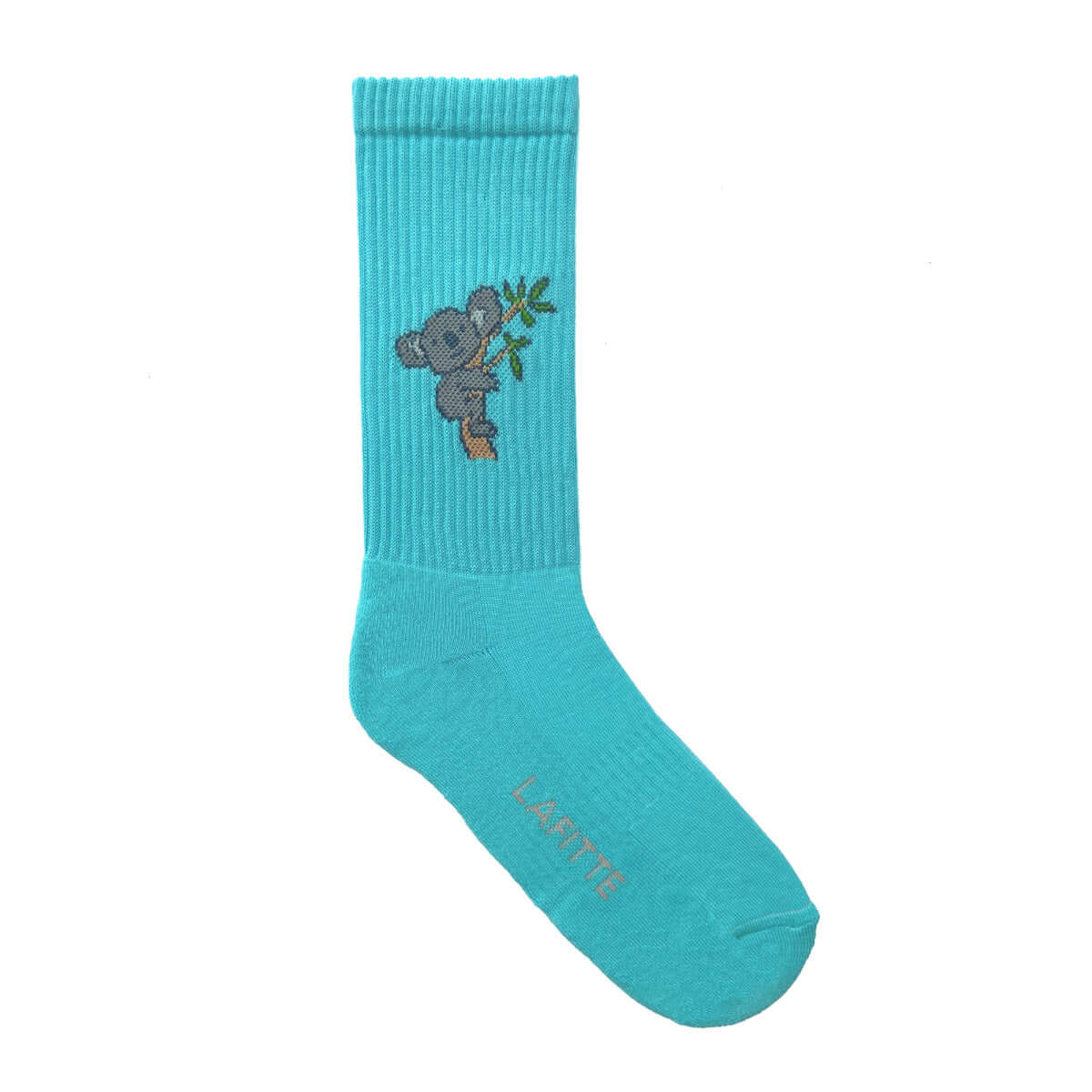 aqua blue sports crew cotton socks with koala design