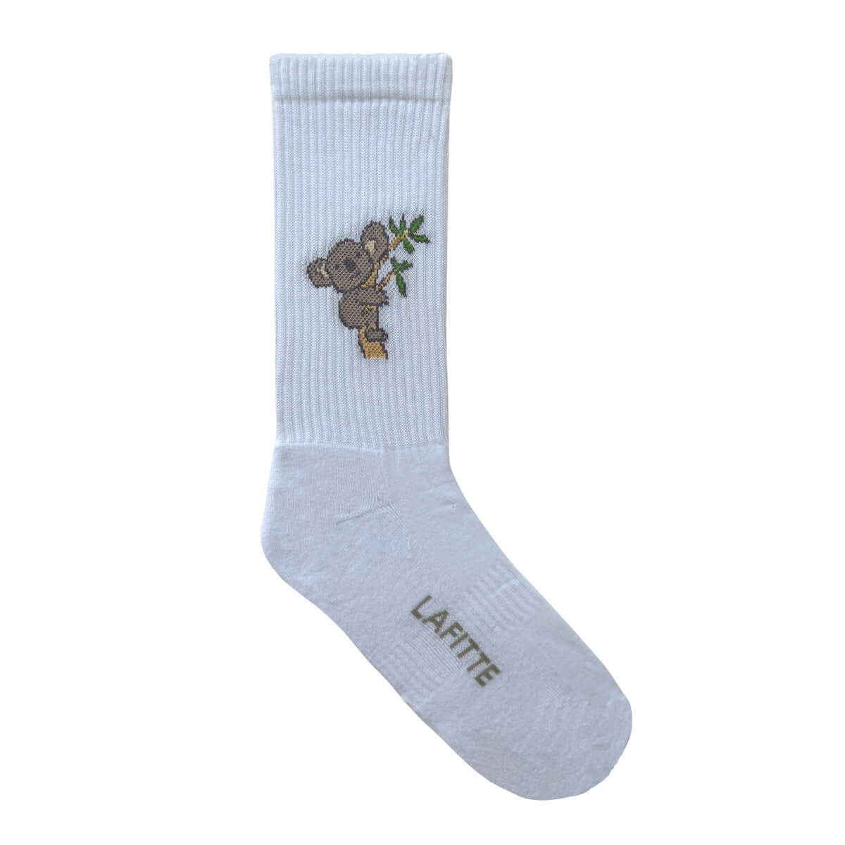 white  sports crew cotton socks with koala design