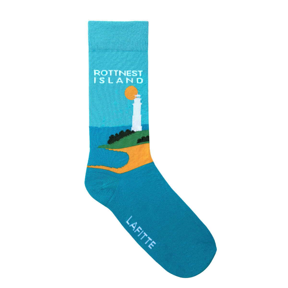 blue cotton socks with Rottnest Island quokka design