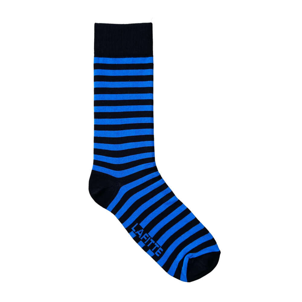 blue cotton socks with thin navy stripe design