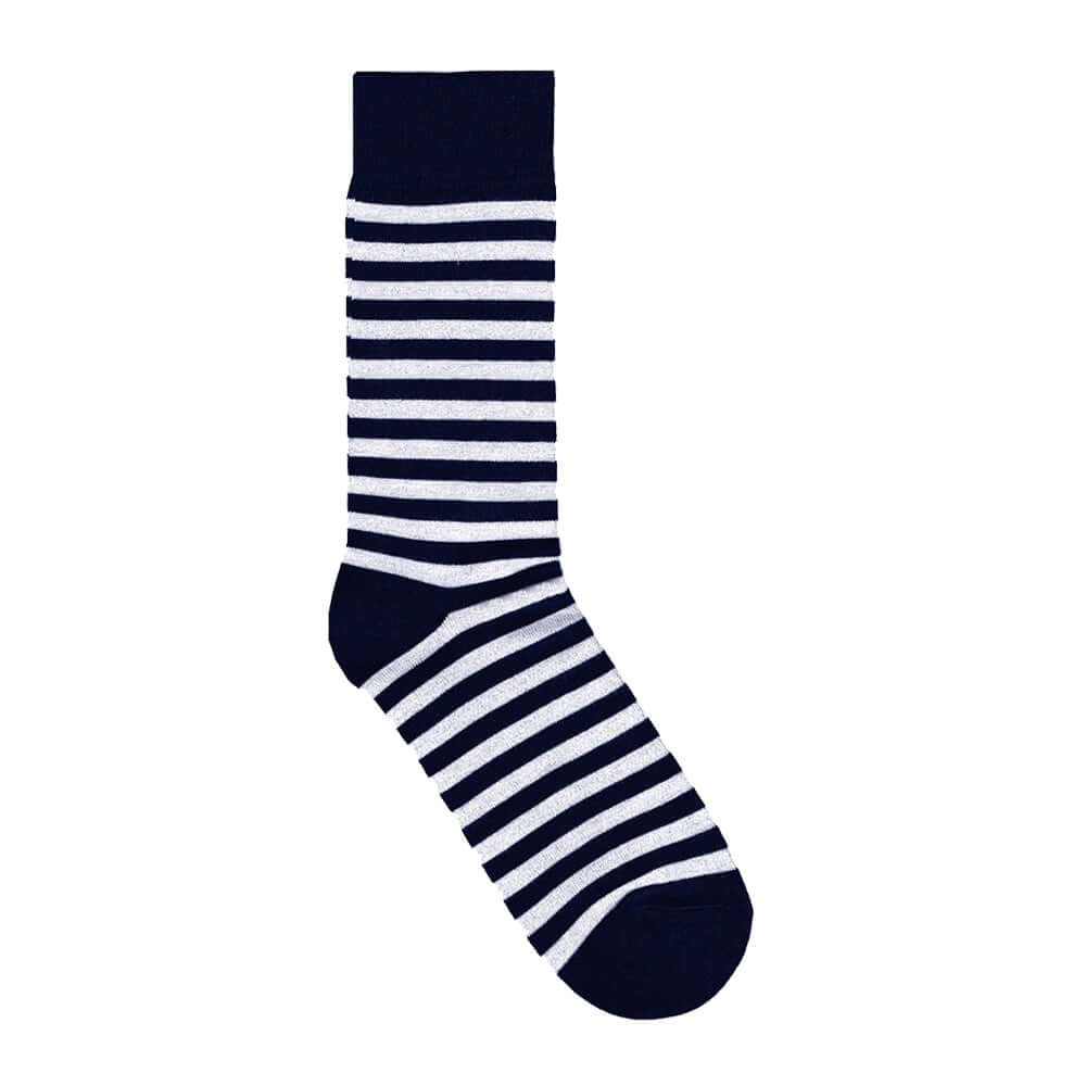 navy cotton socks with thin white stripe pattern