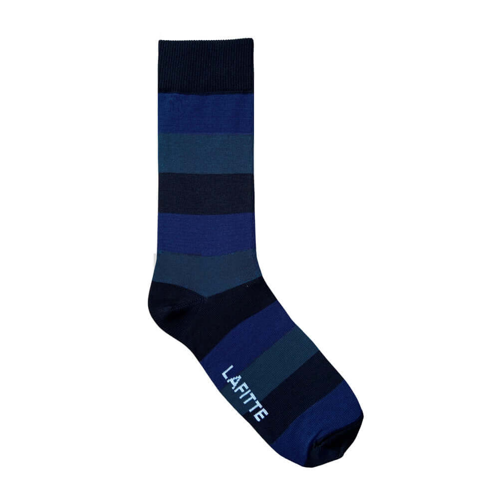 navy cotton socks with thick blue stripe pattern