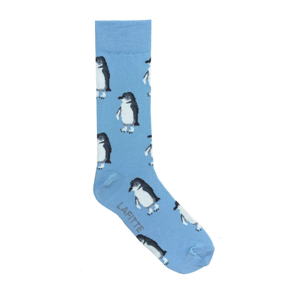 light blue cotton socks with Australian fairy penguin pattern