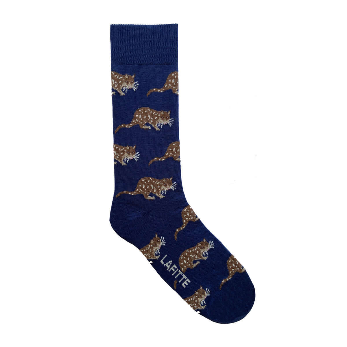 navy cotton socks with Australian quoll animal pattern
