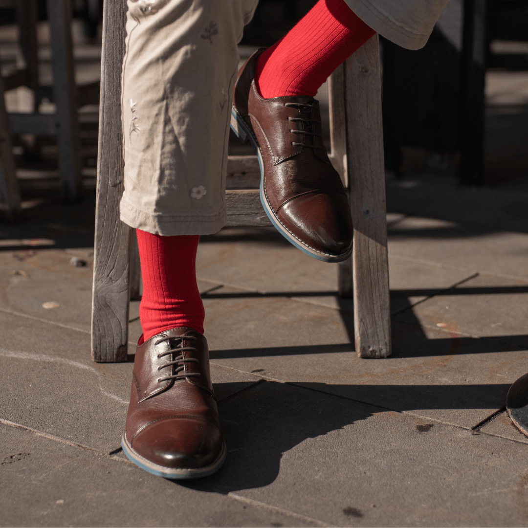 Lafitte Rib Crew Socks in red, cotton socks made in Australia.
