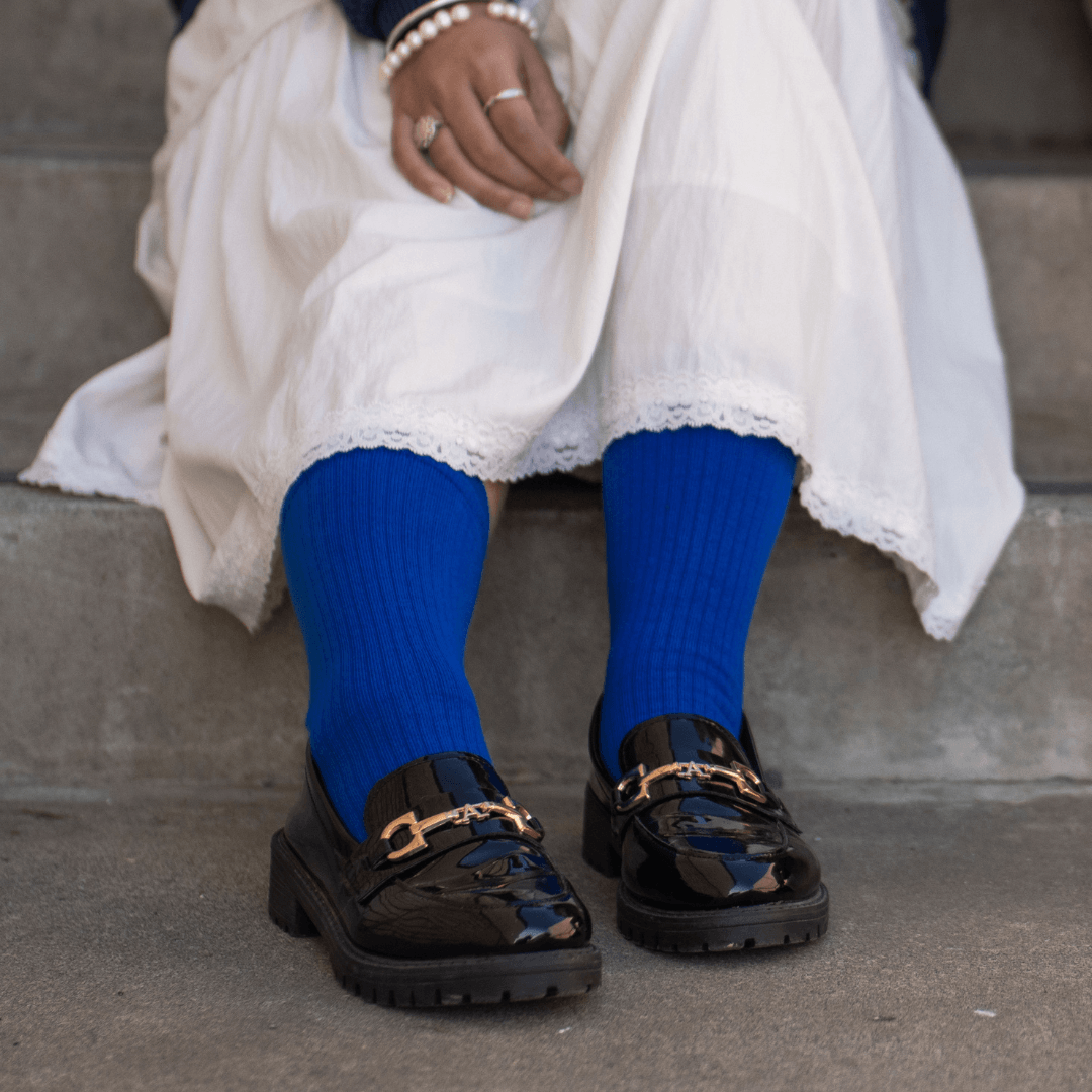 Lafitte Rib Crew Socks in royal blue, cotton socks made in Australia.