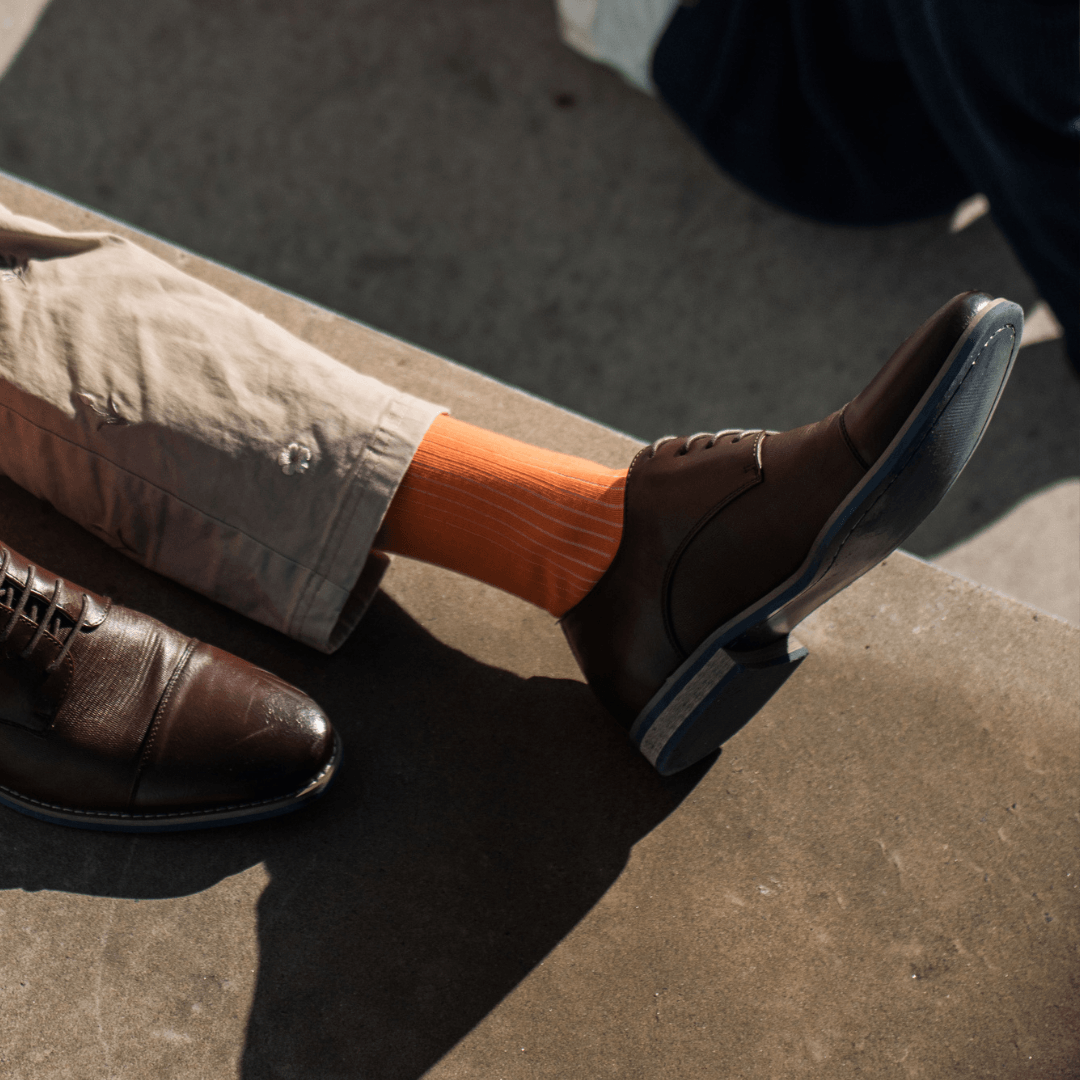 Lafitte Rib Crew Socks in orange, cotton socks made in Australia.
