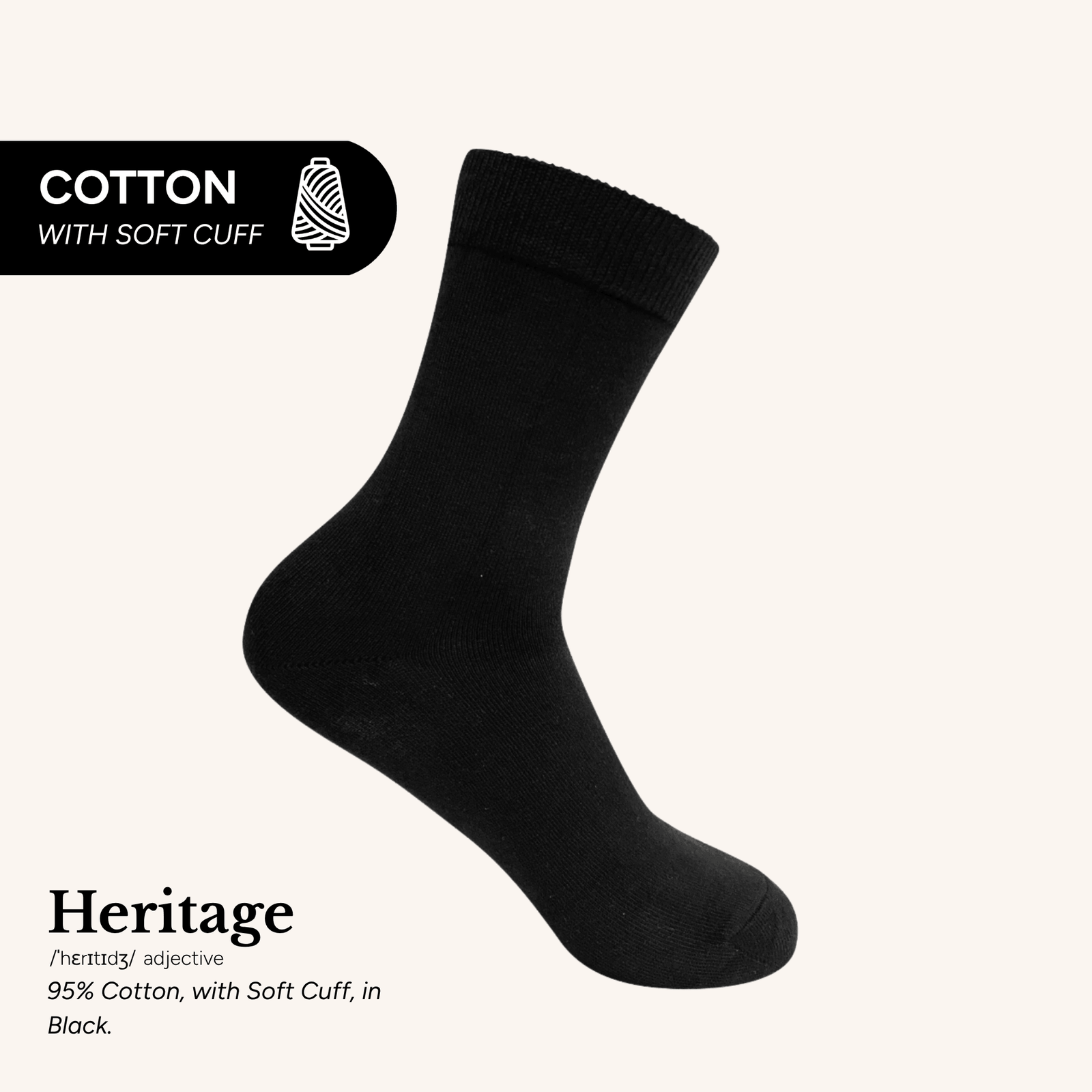 Heritage Crew Socks with Soft Cuff | Cotton | AUSTRALIAN MADE | Black