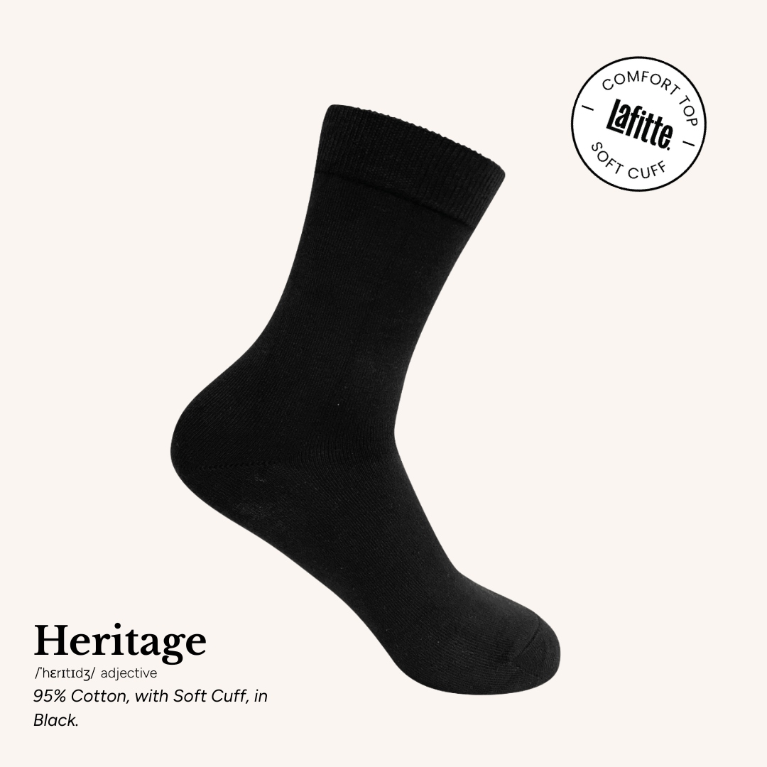 Heritage Crew Socks with Soft Cuff | Cotton | AUSTRALIAN MADE | Black
