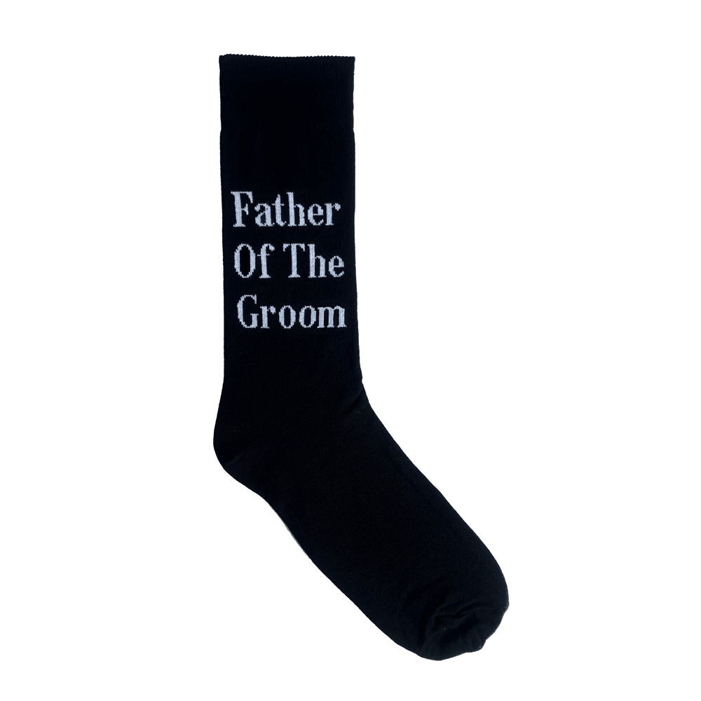 black cotton wedding socks with father of the groom text for men