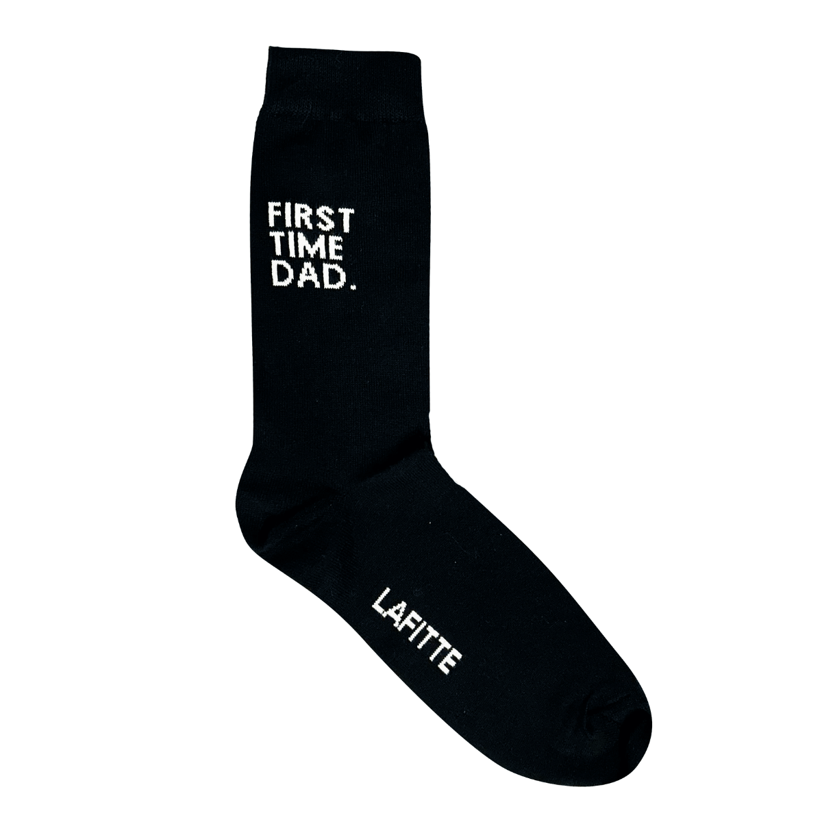 black cotton socks for new dads with first time dad text