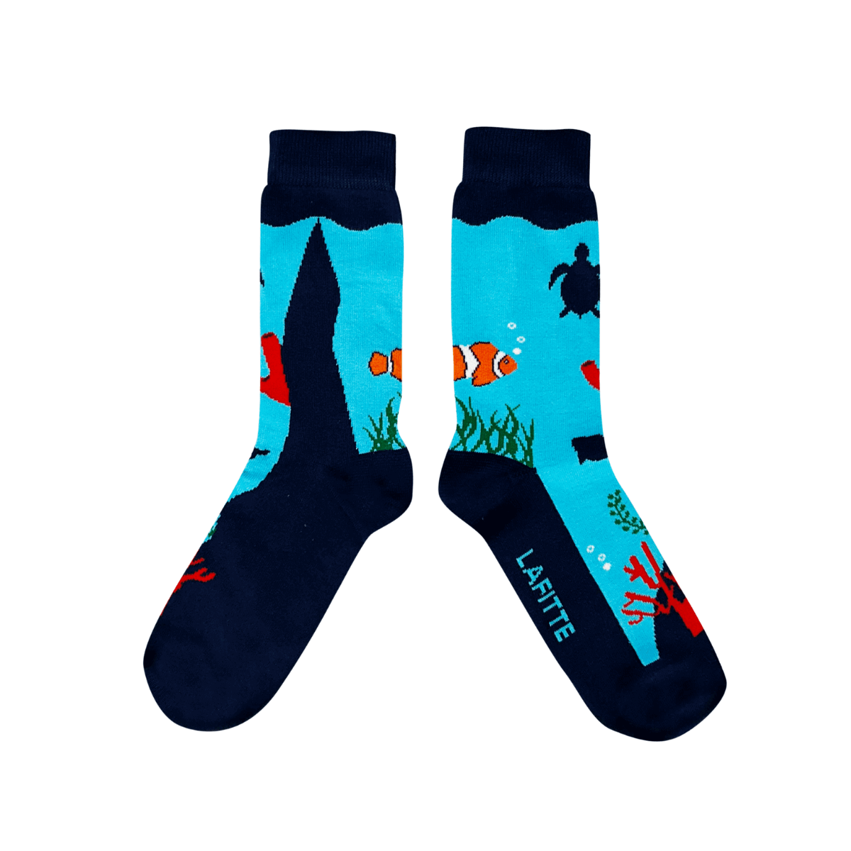  great barrier reef blue cotton socks with fish, coral and turtles