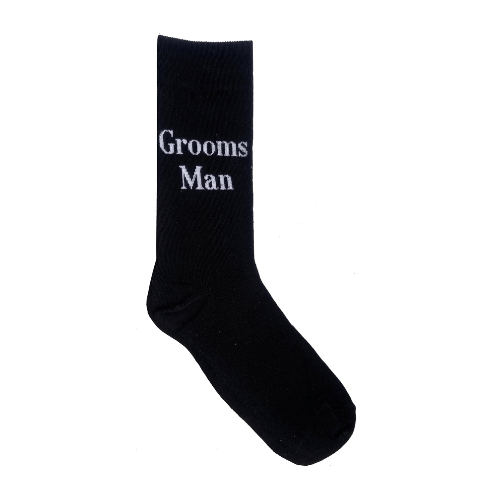 black cotton wedding socks with groomsman text for men