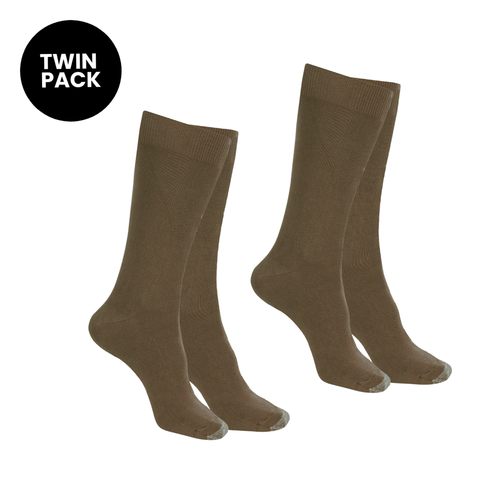 two-pack cotton socks in light brown with reinforced toe and soft cuff