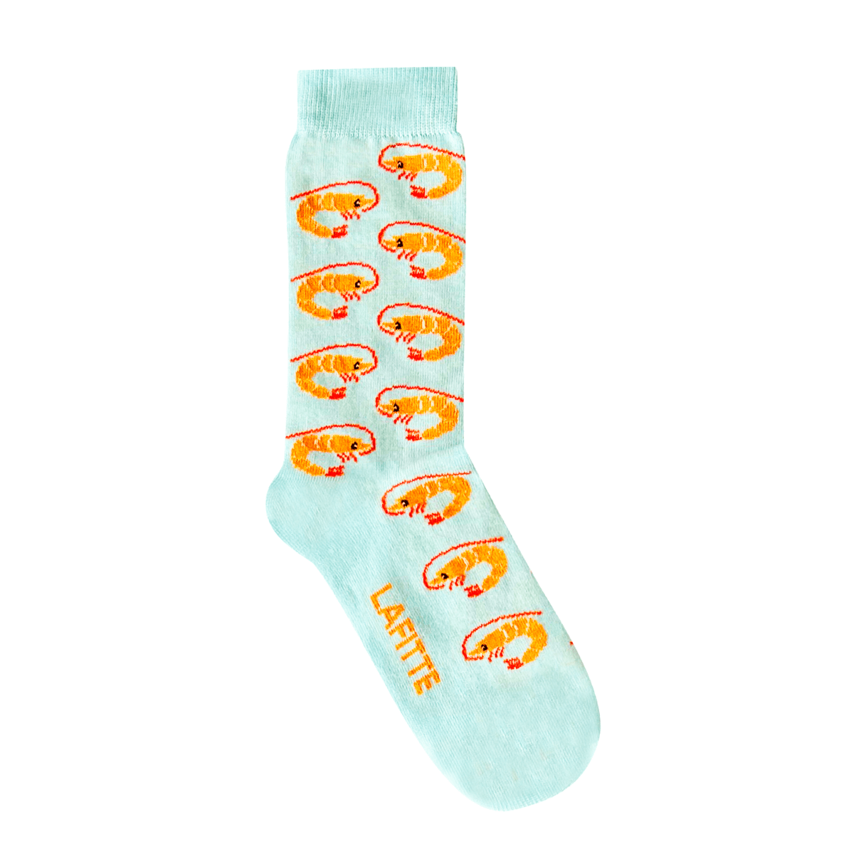 pale blue socks with orange prawns