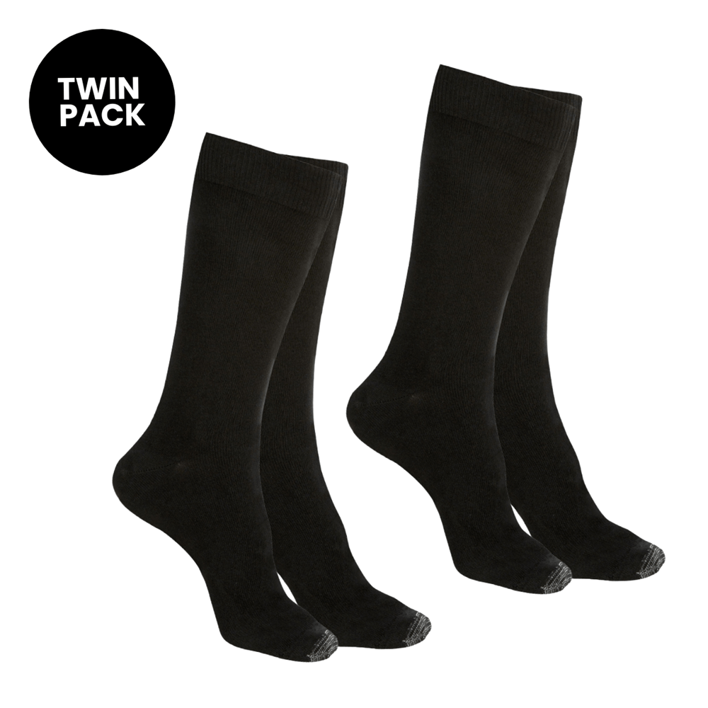 two-pack cotton socks in black with reinforced toe and soft cuff