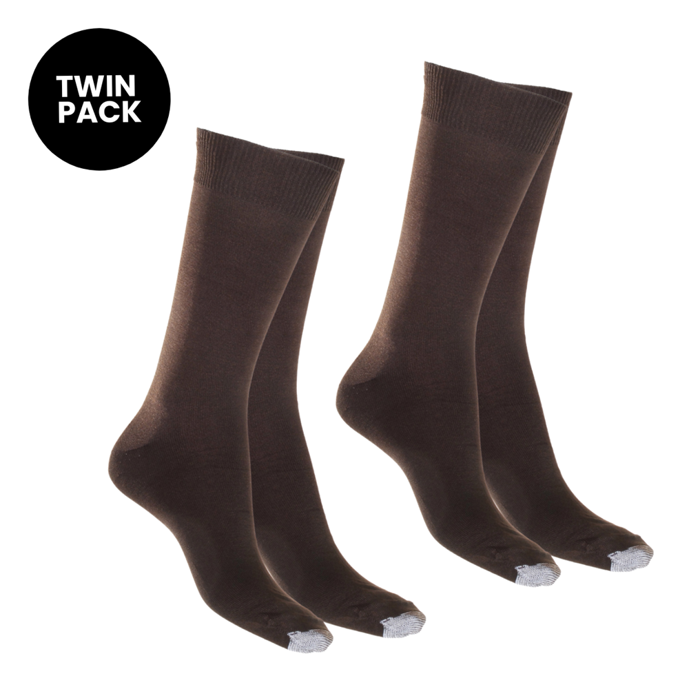 Silk Touch Cotton Sock with Tough Toe™ - Twin Pack - Chocolate