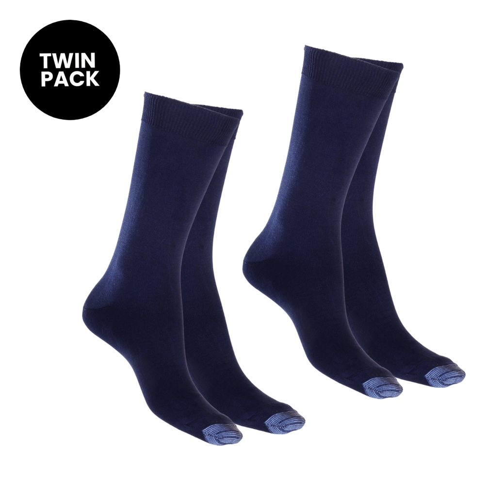 two-pack cotton socks in navy with reinforced toe and soft cuff