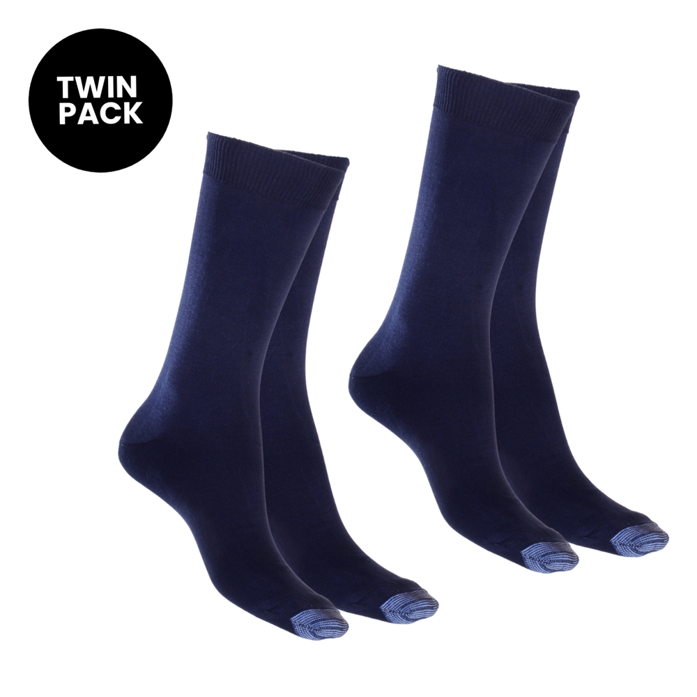 Loose Top 95% Cotton Sock with Tough Toe™ - Twin Pack - Navy