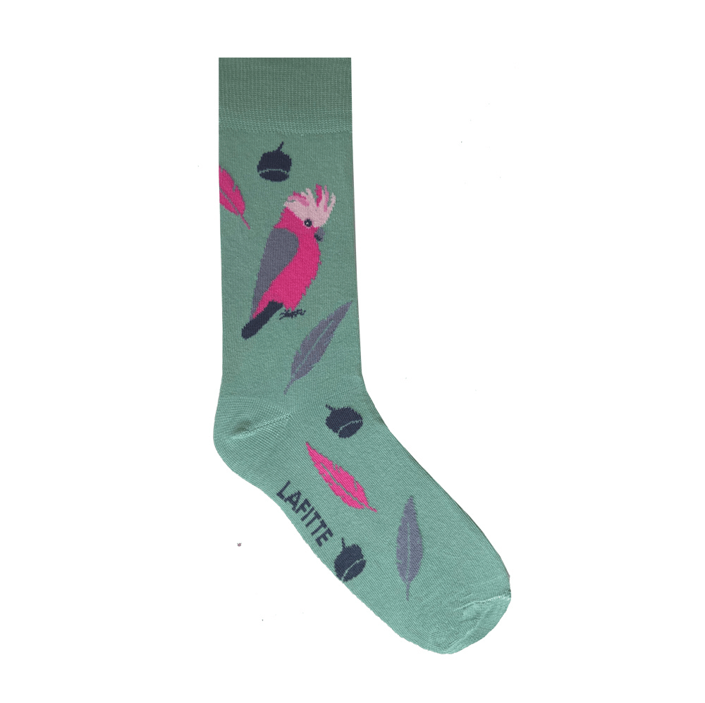 light green socks with pink galahs for men and women au