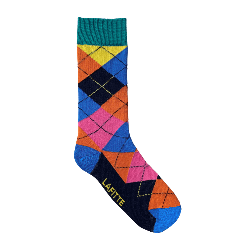 multicoloured cotton socks with classic argyle diamond pattern