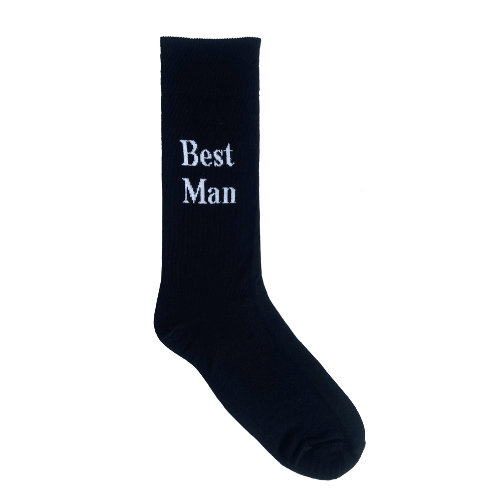 black cotton wedding socks with best man text for men