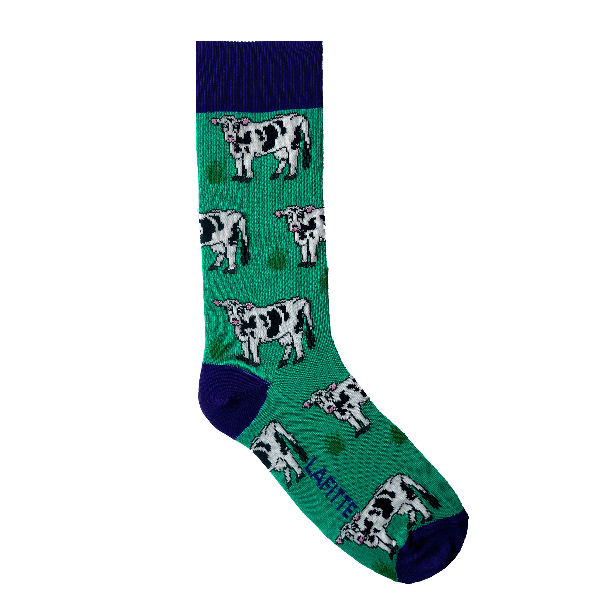 green cotton socks for men and women with cows and blue cuff au