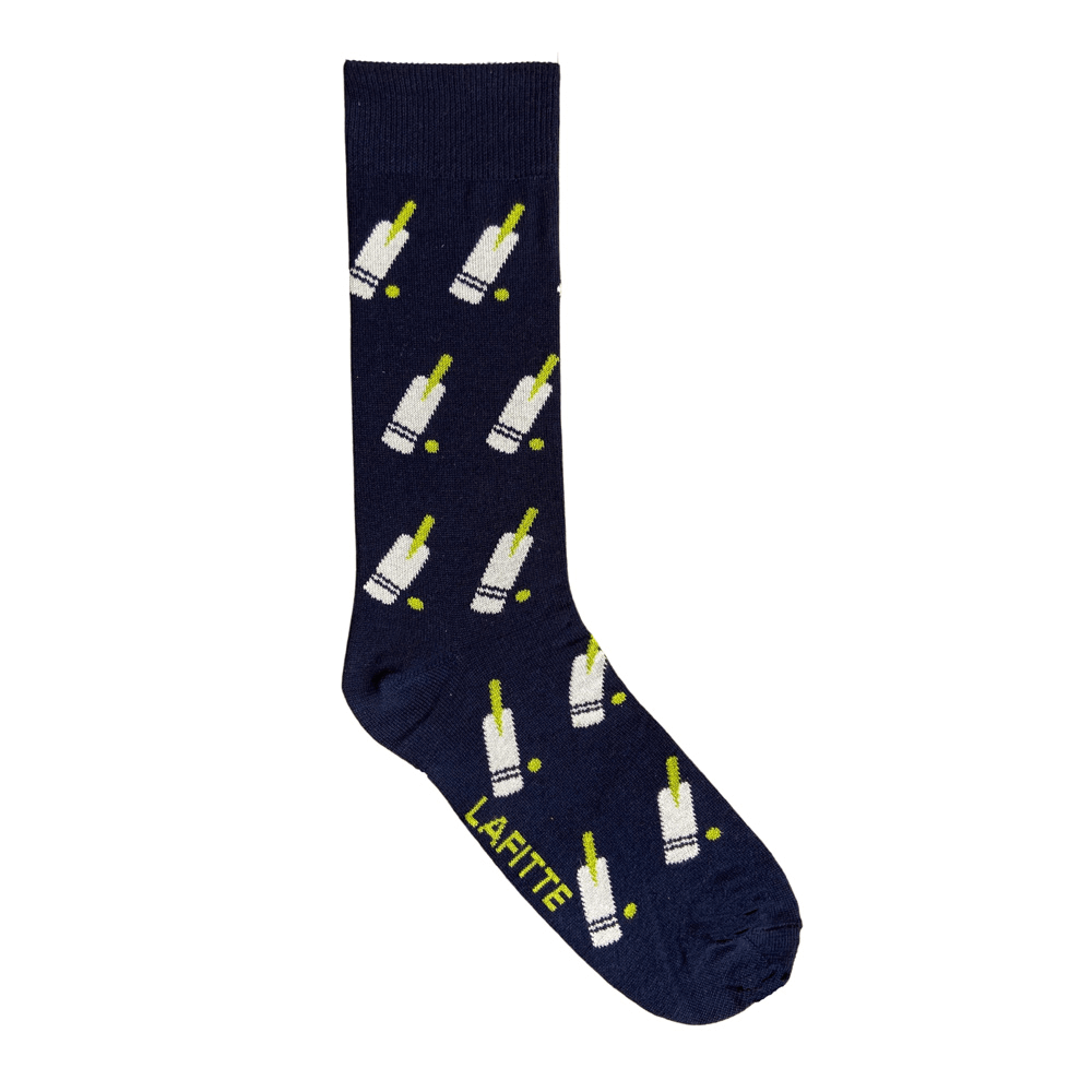 navy blue cotton socks with cricket bat and ball pattern