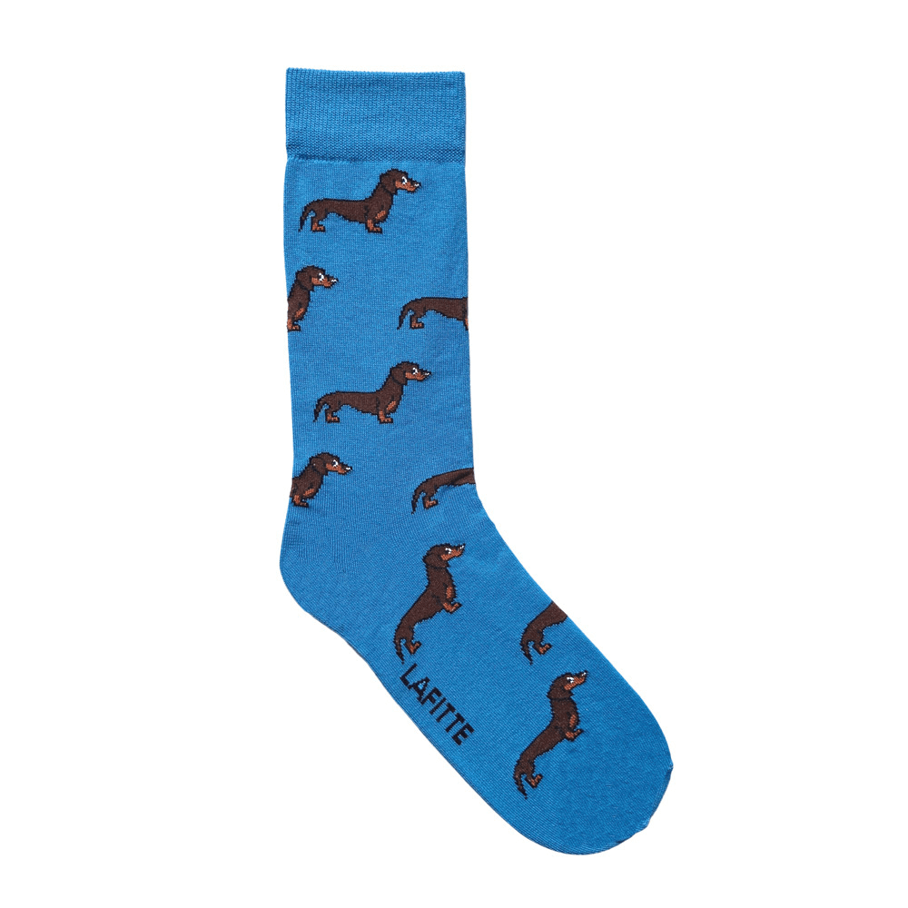 blue cotton socks with dachshund dog design