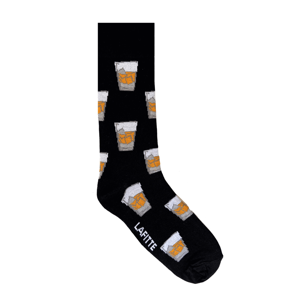 black cotton socks with whiskey glasses pattern