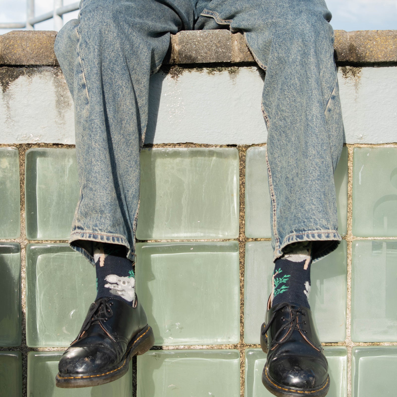 Koala Crew socks. Navy cotton crew socks with koala design
