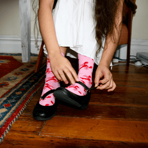 lady wearing lafitte pink red crayfish cotton socks australia