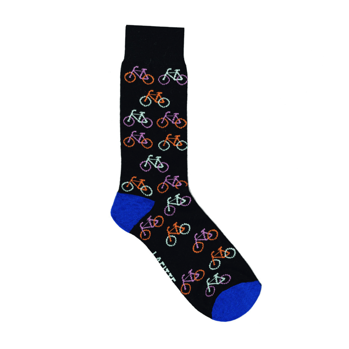 black cotton socks with colourful bicycle pattern