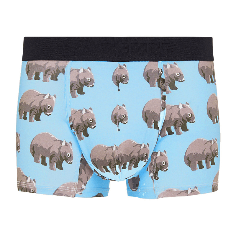 mens cotton underwear trunks light blue with wombats aus
