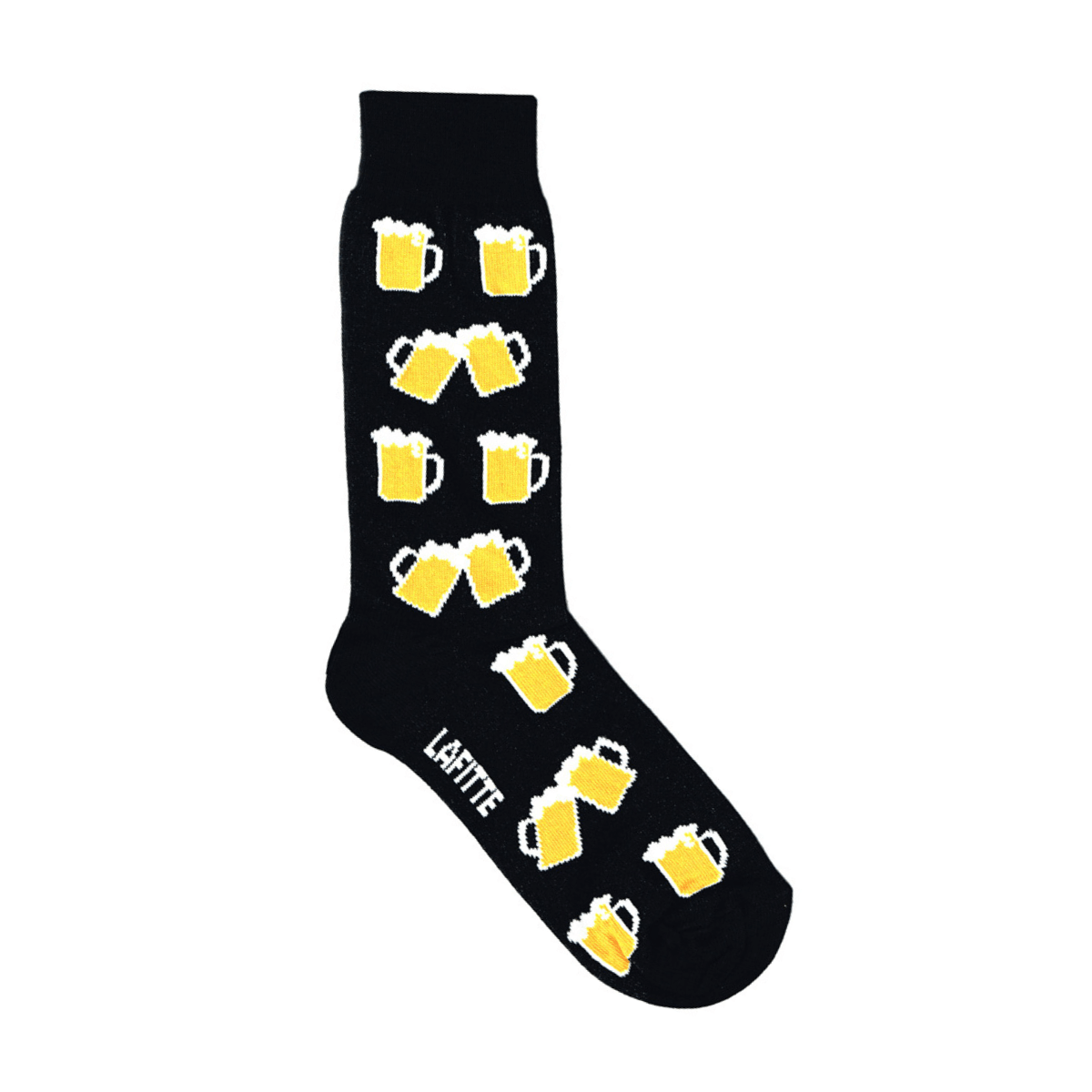 black cotton crew socks with beer mug design