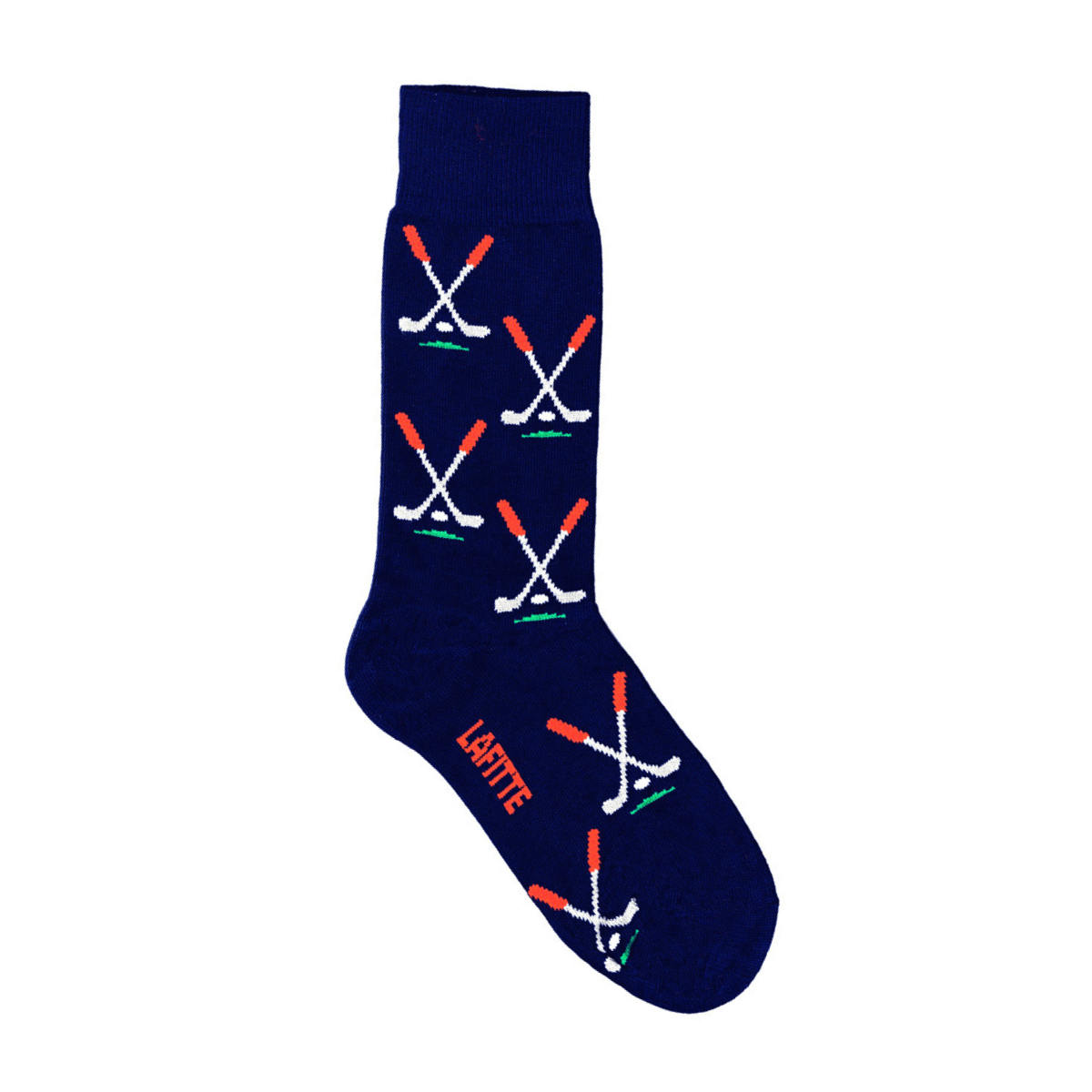 navy cotton crew socks with golf club design