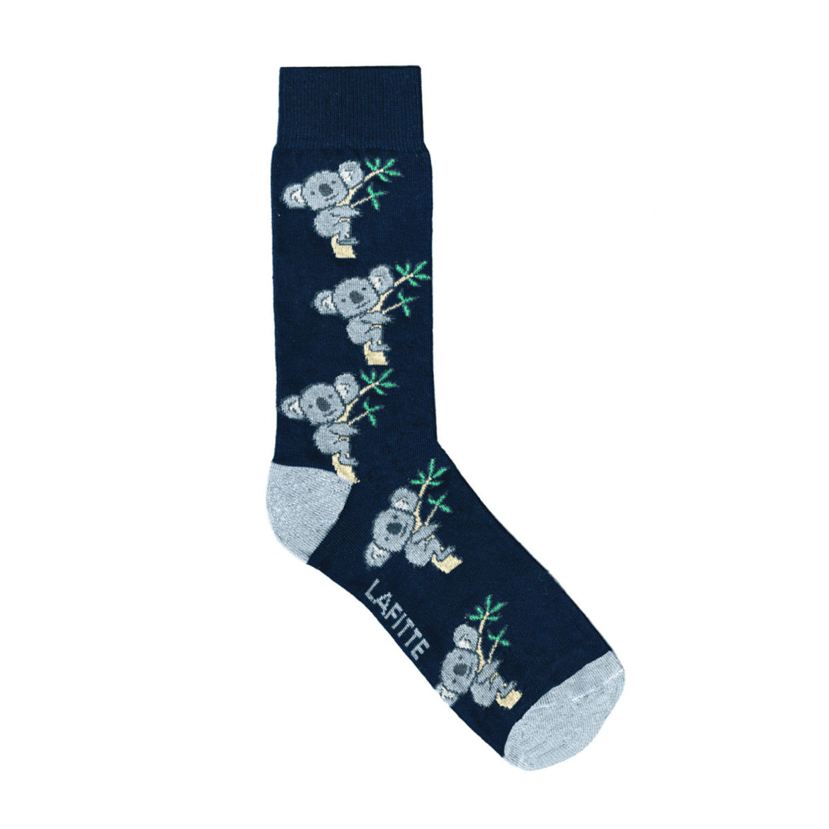 navy cotton crew socks with koala design