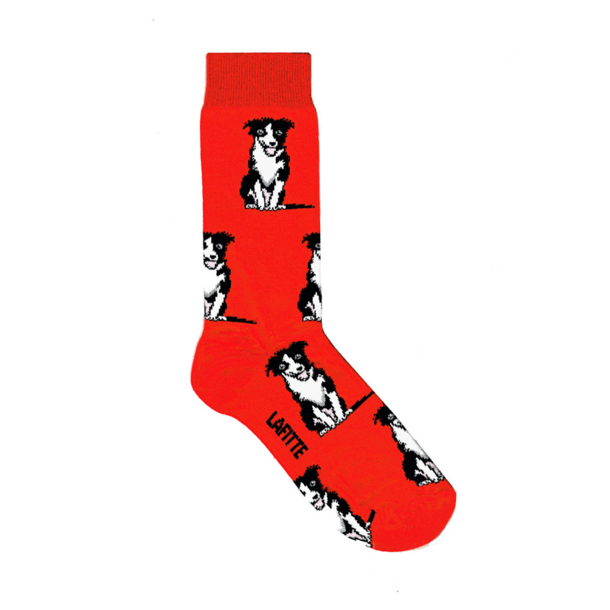 red cotton socks with border collie dog pattern