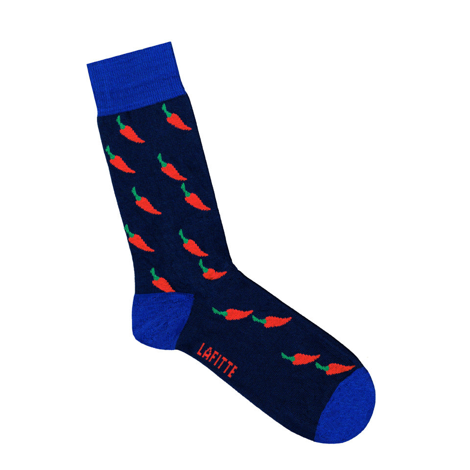 Navy Socks with Chillis | Mens & Womens Patterned Socks Online | LAFITTE Australia