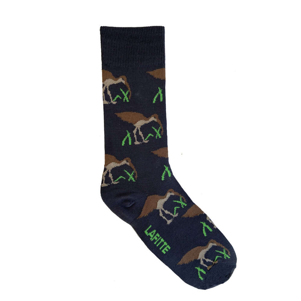 dark grey bamboo socks with eastern curlew bird design from endangered Australian animals range