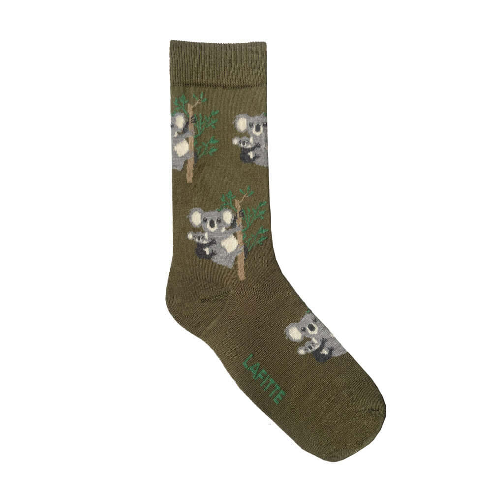 olive green bamboo socks with koala design from endangered Australian animals range