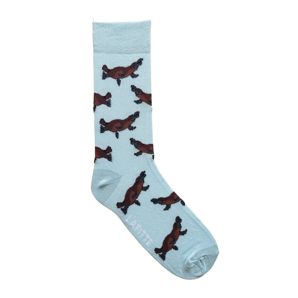light blue cotton socks with platypus design