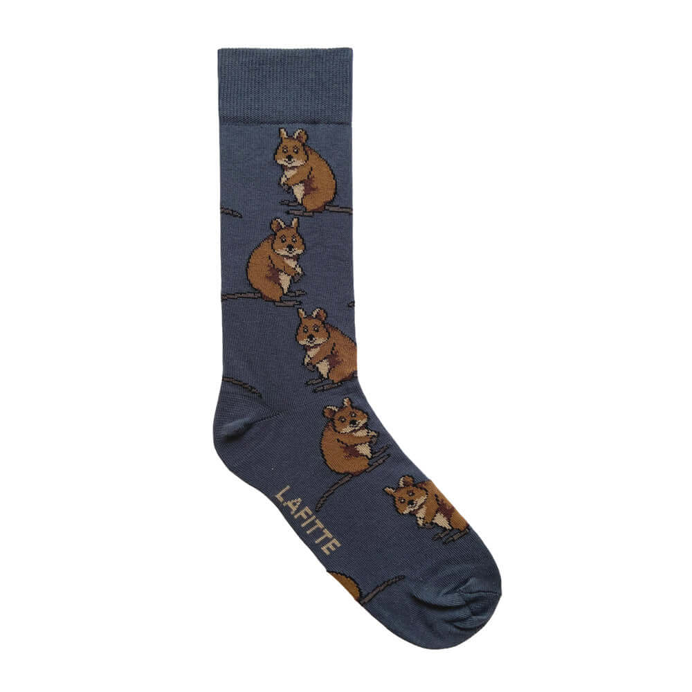 navy cotton socks with quokka animal design