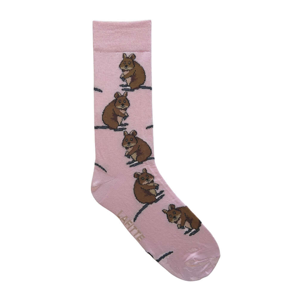 pink cotton socks with quokka pattern